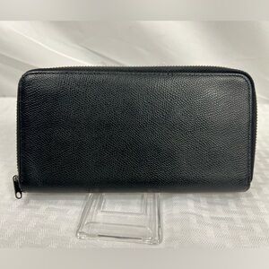 1098: BVLGARI Black Grained Leather Zip Around Continental Wallet